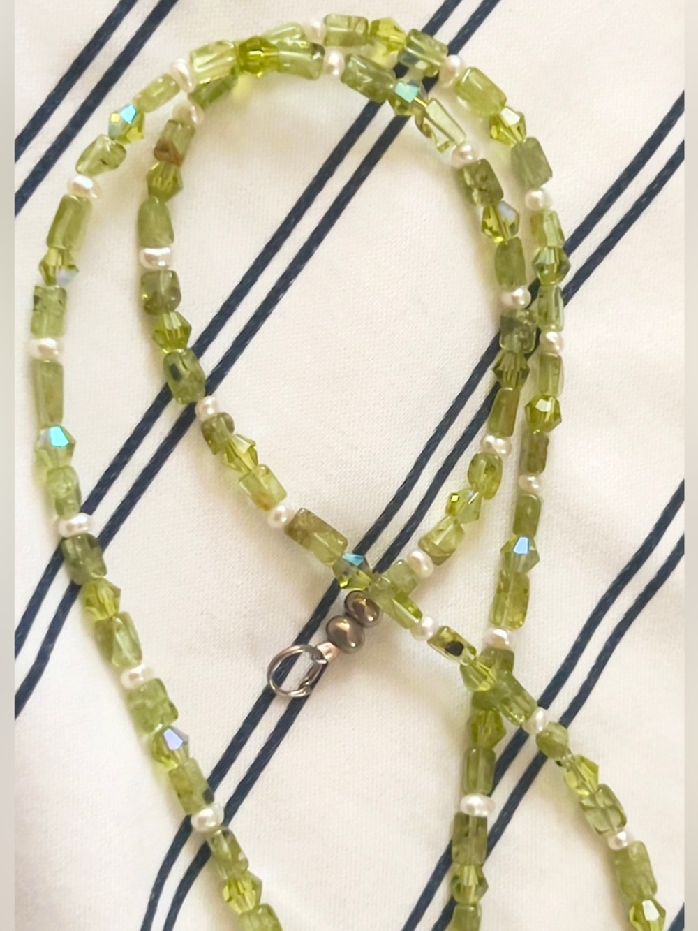 21” Peridot & Freshwater Pearl Necklace 925 Sterling Clasp Handmade